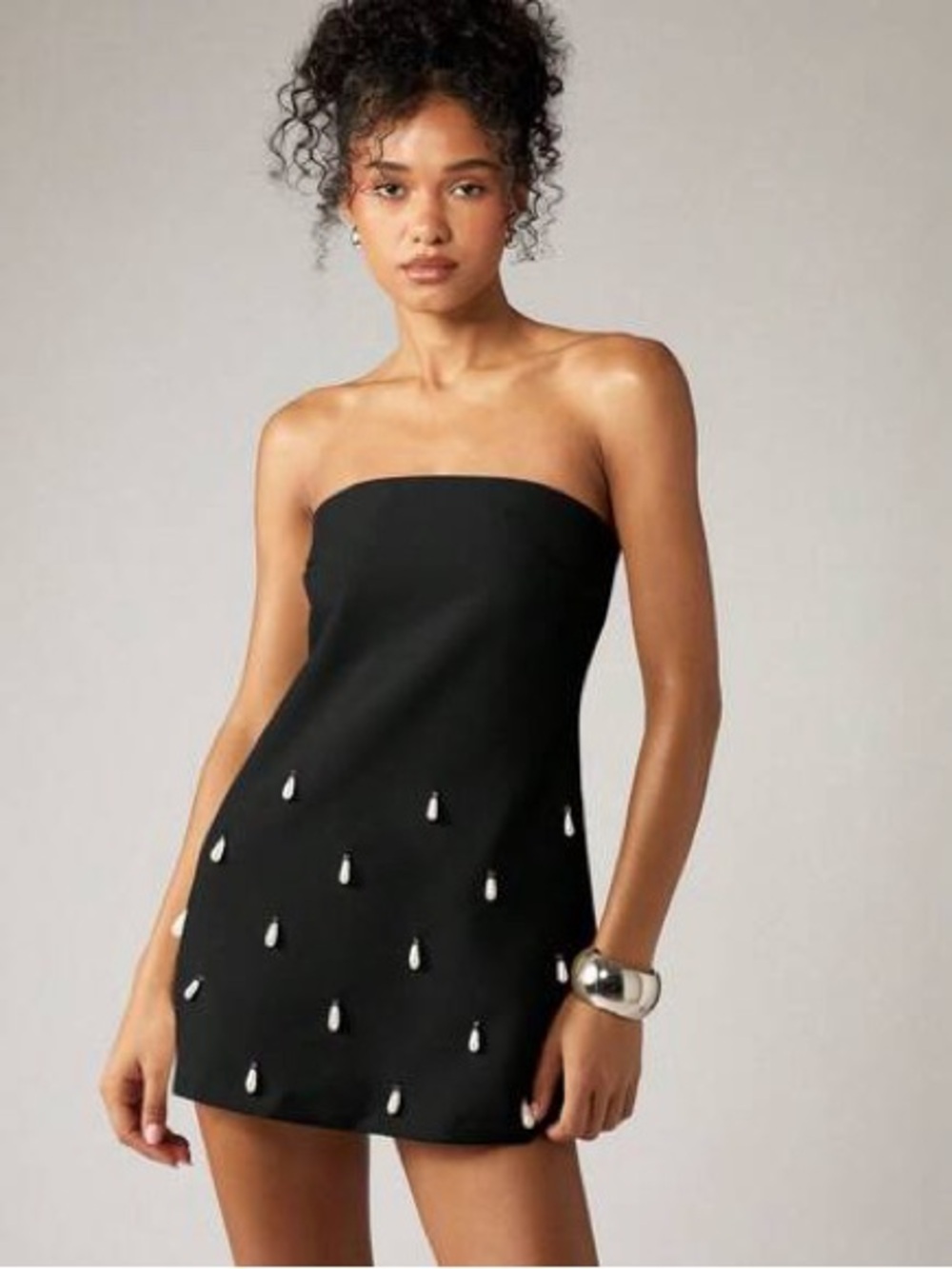 AiiRZ Elegant Strapless Mini Bandeau Dress Pearl Embellished Party Evening